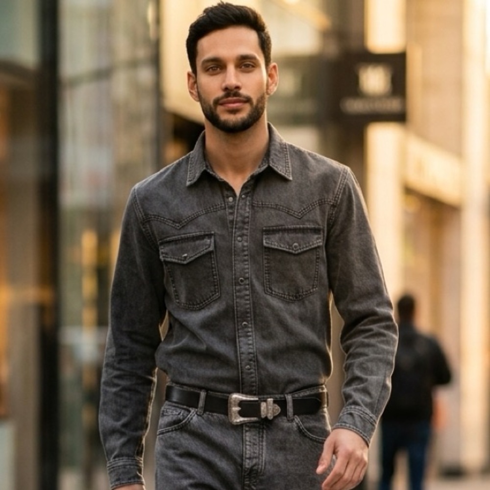 $310 Men’s Washed Black Denim over Shirt size small unisex nwt - Picture 6 of 6
